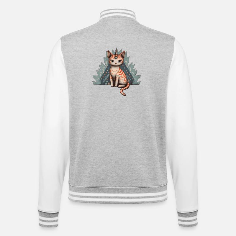Pastellfarbene Einhorn-Katze - College-Sweatjacke - Grau meliert/Weiß