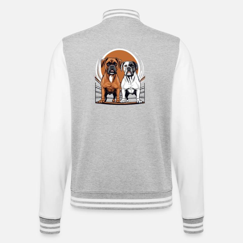 Boxer Hunde - College-Sweatjacke - Grau meliert/Weiß
