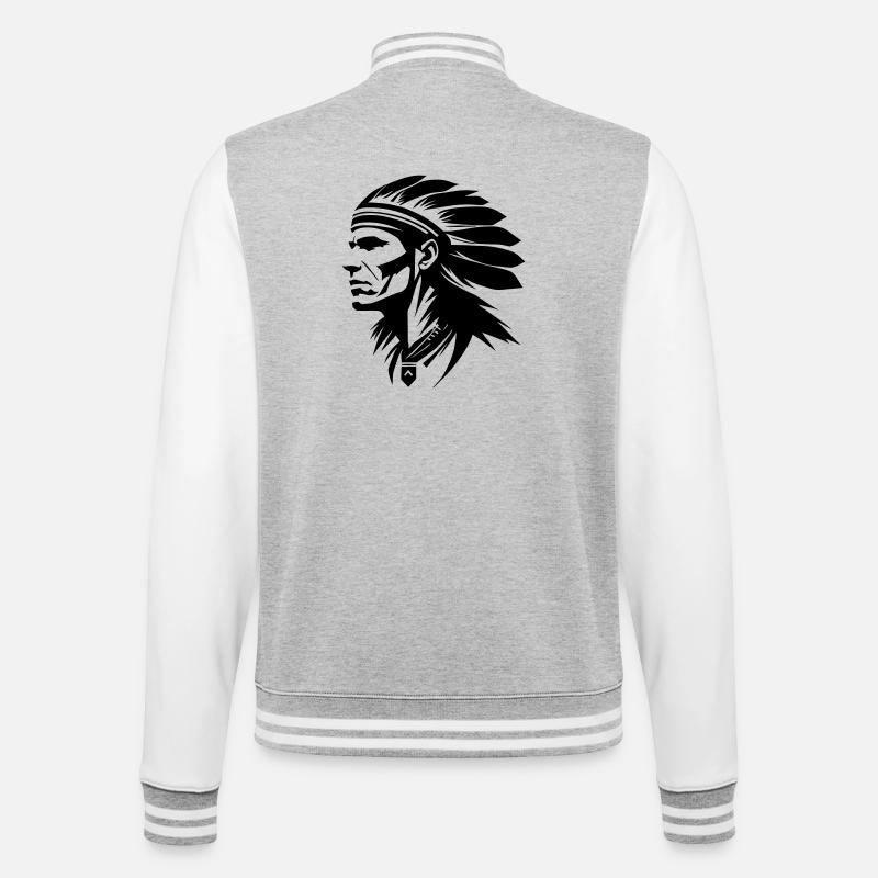 Chef indien avec des plumes - Veste Teddy - gris chiné / blanc