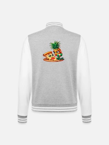 Pizza Hawaii - College-Sweatjacke - Grau meliert/Weiß