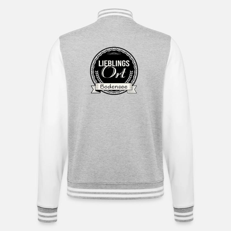 Lieblingsort Bodensee - College-Sweatjacke - Grau meliert/Weiß