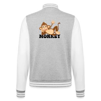 Fröhliche Monkey Lounge Illustration - College-Sweatjacke - Grau meliert/Weiß - Hinten - Marisol (170cm)