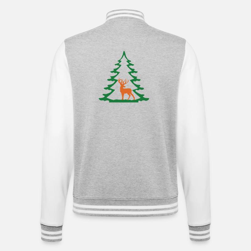 FIR TREE WITH DEER - College Sweat Jacket - heather grey/white