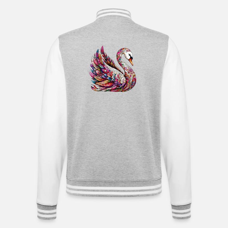 Schwan mit Mandalas verziert - College-Sweatjacke - Grau meliert/Weiß