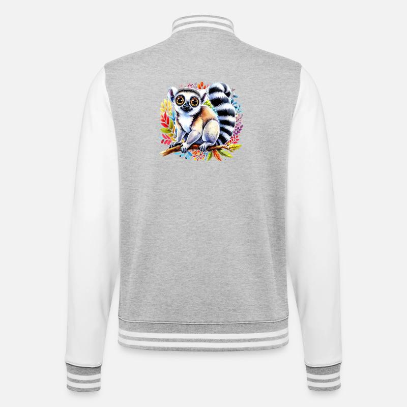Lemur - College-Sweatjacke - Grau meliert/Weiß
