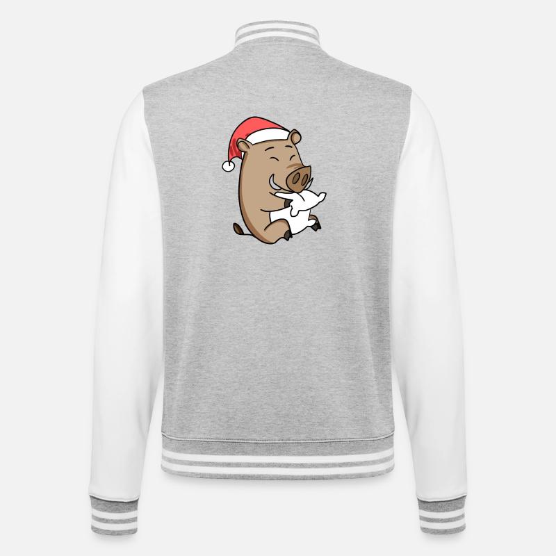 Sanglier Cochon de Noël - Veste Teddy - gris chiné / blanc