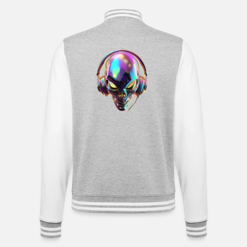 Chromatischer Alien-Kopf mit Kopfhörern - College-Sweatjacke - Grau meliert/Weiß