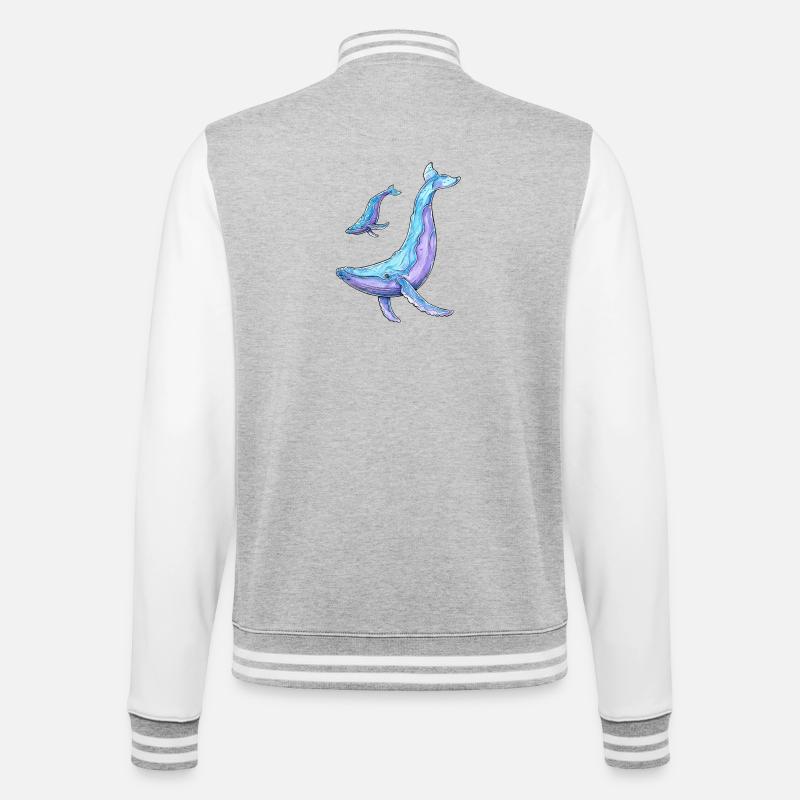 Buckelwal mit Kalb - College-Sweatjacke - Grau meliert/Weiß