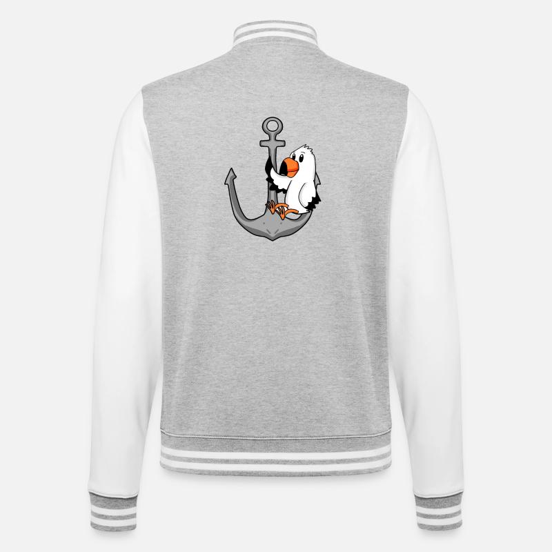 Anker Möwe Motiv - College-Sweatjacke - Grau meliert/Weiß