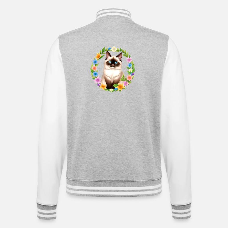 Frühlingserwachende Samtpfote - College-Sweatjacke - Grau meliert/Weiß