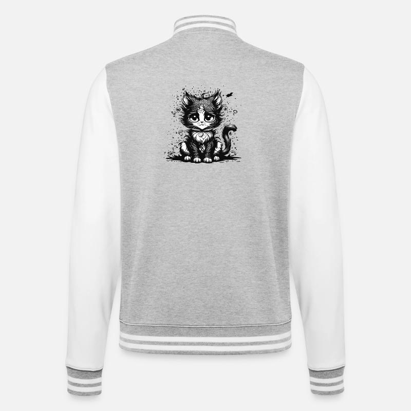 Dreaming Manga Comic Cat - College Sweat Jacket - heather grey/white
