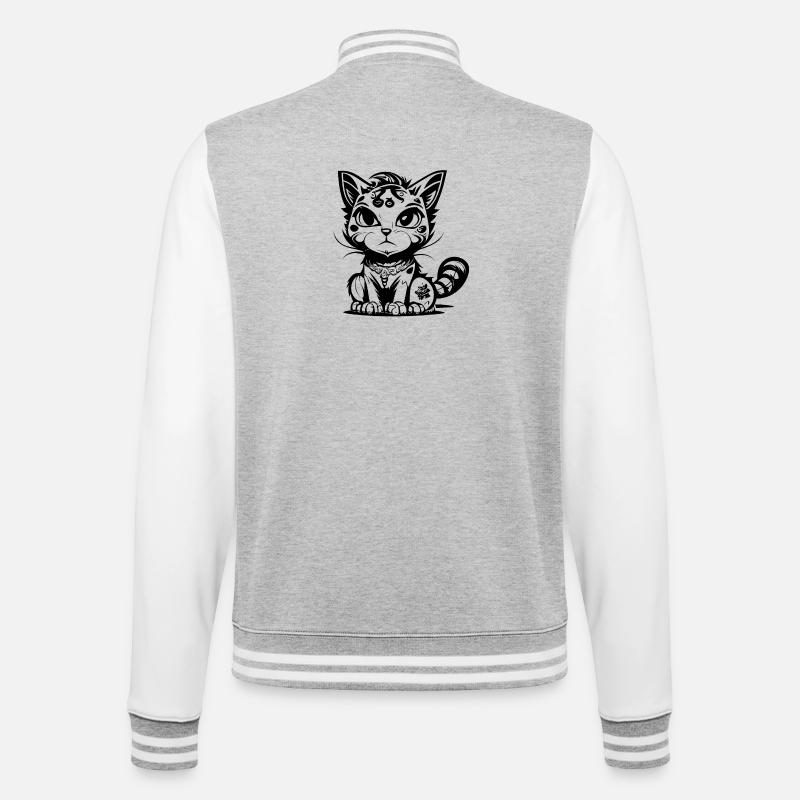 Mignon assis Manga Comic Cat - Veste Teddy - gris chiné / blanc