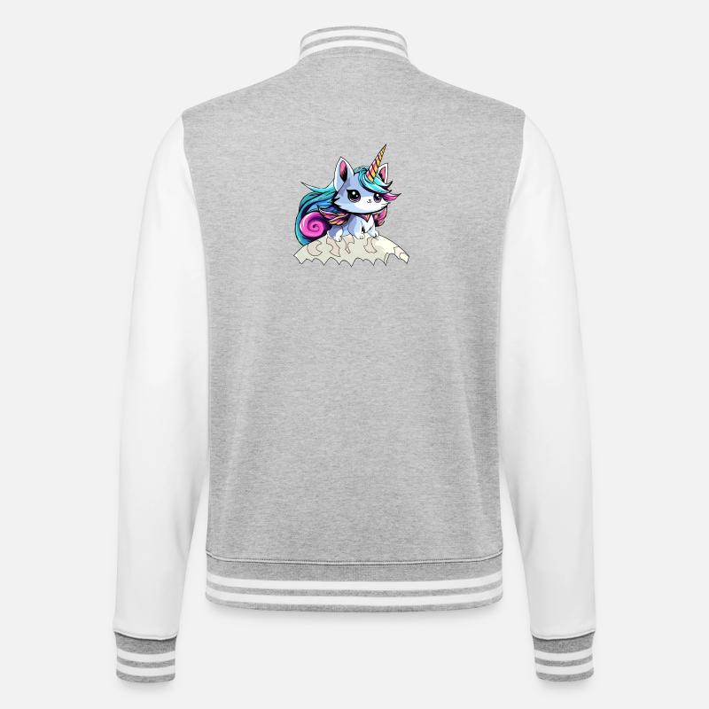 Fee Einhorn Katze - College-Sweatjacke - Grau meliert/Weiß