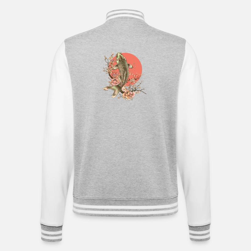 Elegant Fish with Cherry Blossoms Design - College Sweat Jacket - heather grey/white