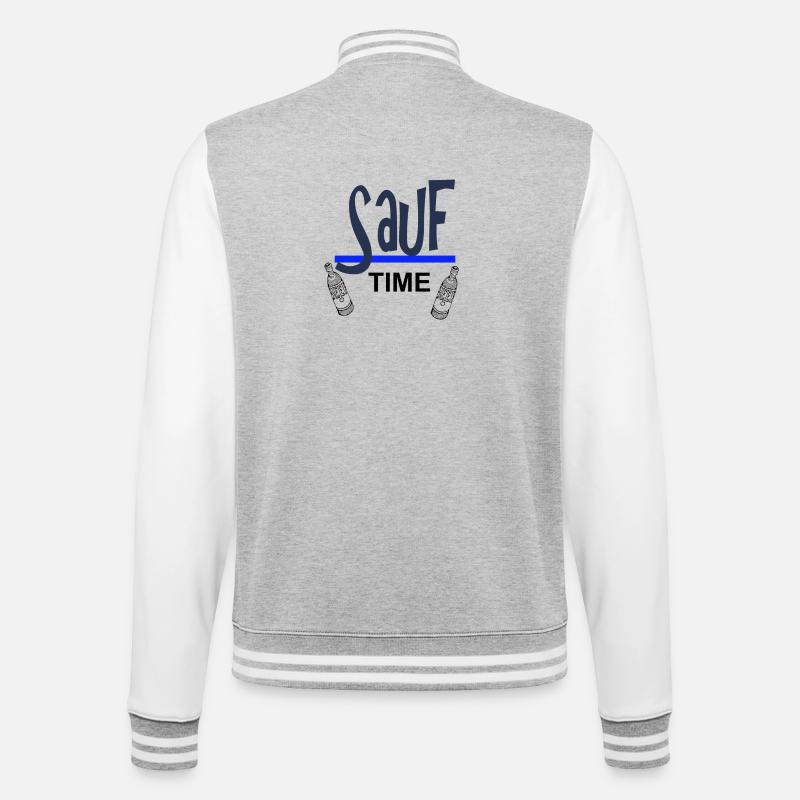 Sauf-Time-Logo mit Blauer Unterstreichung - College-Sweatjacke - Grau meliert/Weiß