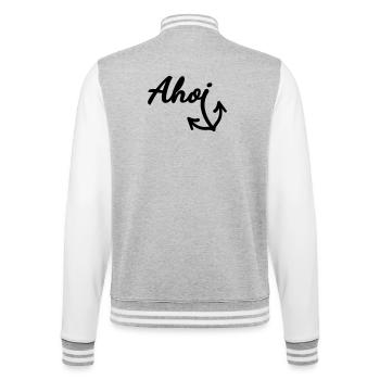 Ahoi (Farbe anpassbar) - College-Sweatjacke - Grau meliert/Weiß - Hinten - Marisol (170cm)