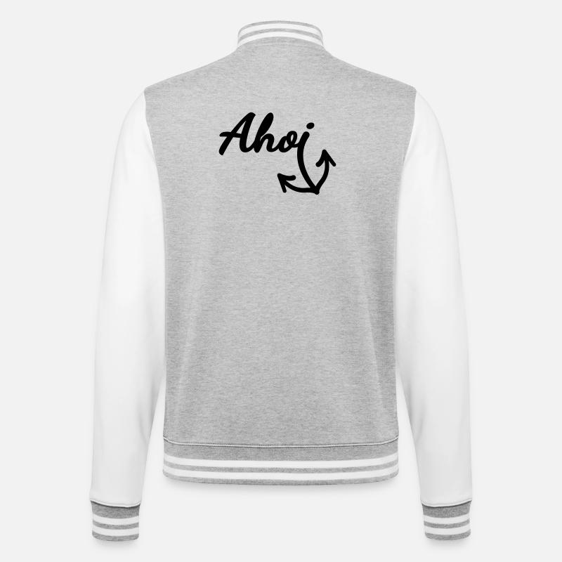 Ahoi (Farbe anpassbar) - College-Sweatjacke - Grau meliert/Weiß