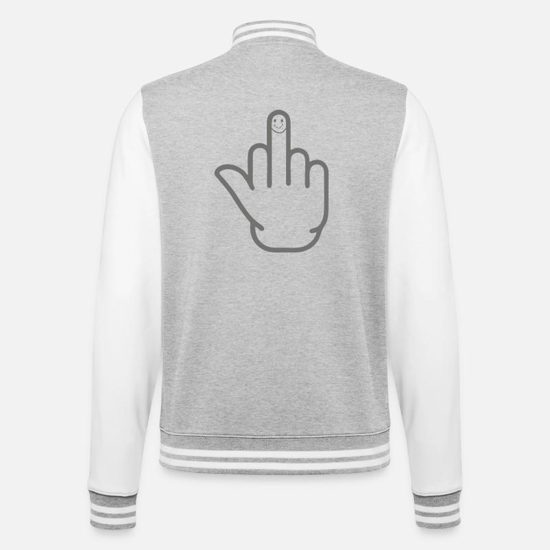 Mittelfinger - College-Sweatjacke - Grau meliert/Weiß