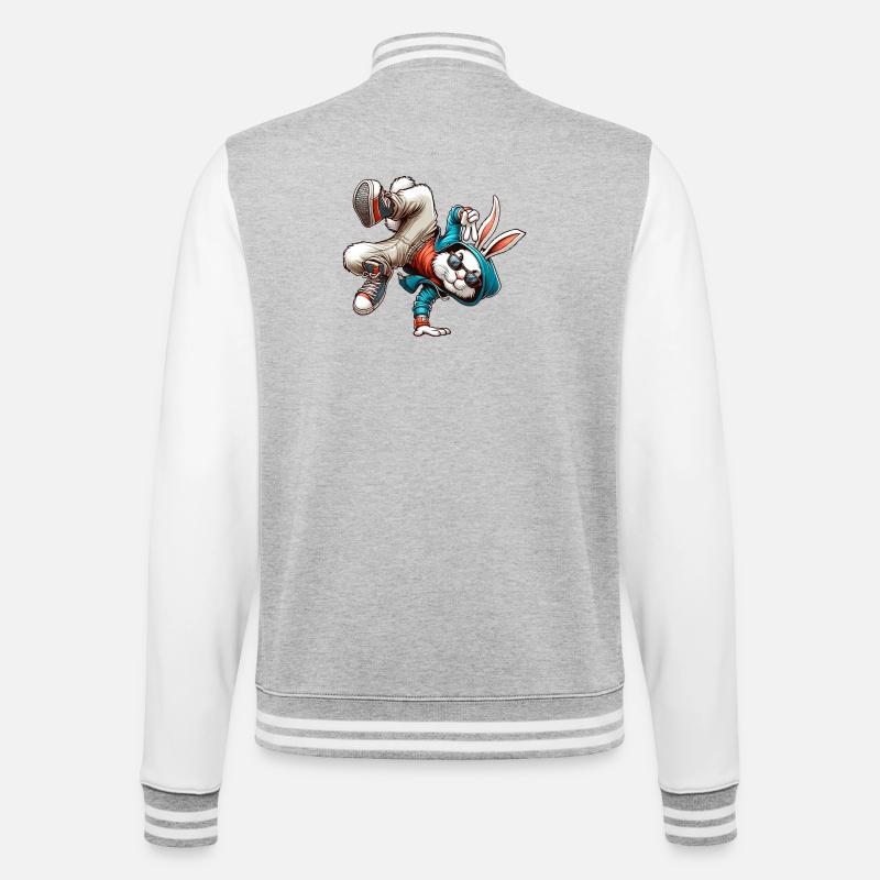 Pâques Pâques Lapin Danse Breakdance - Veste Teddy - gris chiné / blanc