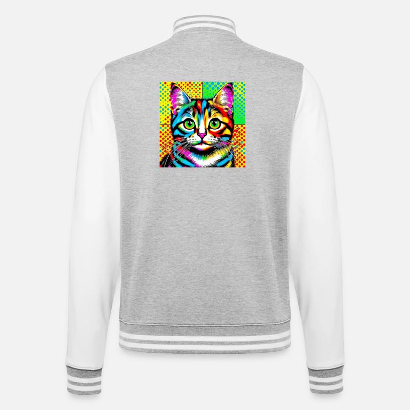 Katze Pop Art - College-Sweatjacke - Grau meliert/Weiß