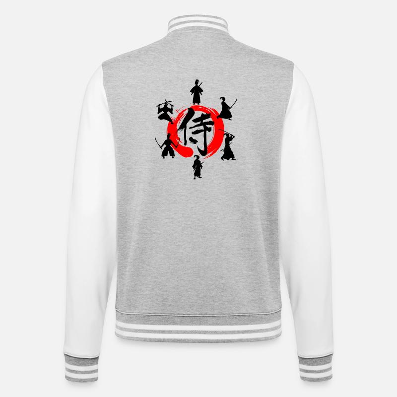 Enso-Zen-Kreis mit Samurai - College-Sweatjacke - Grau meliert/Weiß