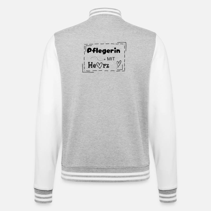 Pflegerin mit Herz - College-Sweatjacke - Grau meliert/Weiß
