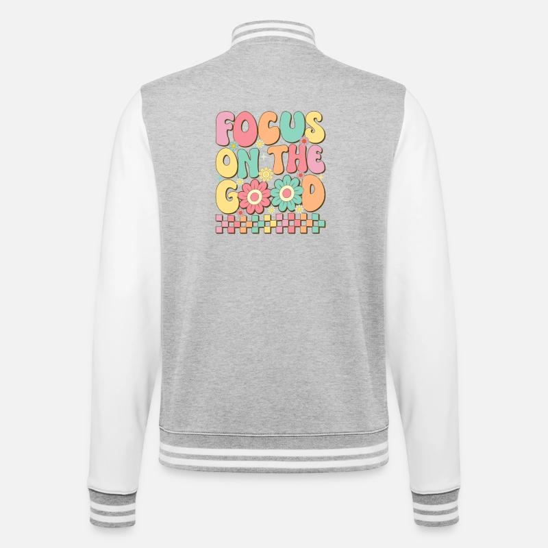 Fokus auf das Gute - College-Sweatjacke - Grau meliert/Weiß
