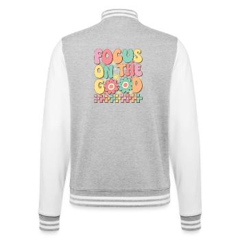 Focus On The Good - College Sweat Jacket - heather grey/white - Back - Marisol (170cm)