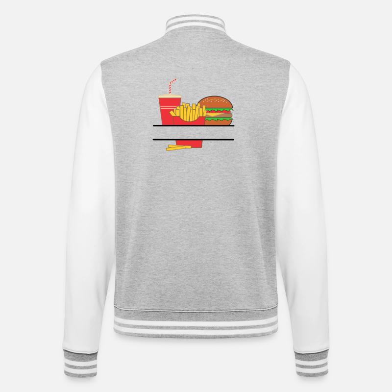 Pommesbuden-Logo oder Restaurant-Emblem - College-Sweatjacke - Grau meliert/Weiß