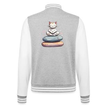 Zen-Katze in der Meditation - College-Sweatjacke - Grau meliert/Weiß - Hinten - Marisol (170cm)