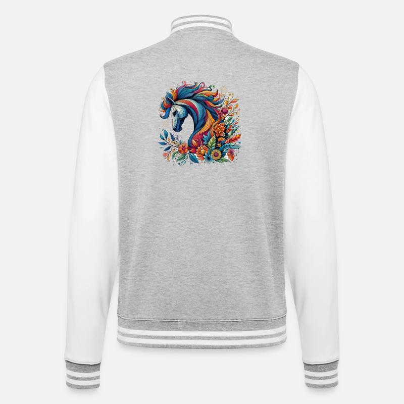 Pferd - College-Sweatjacke - Grau meliert/Weiß