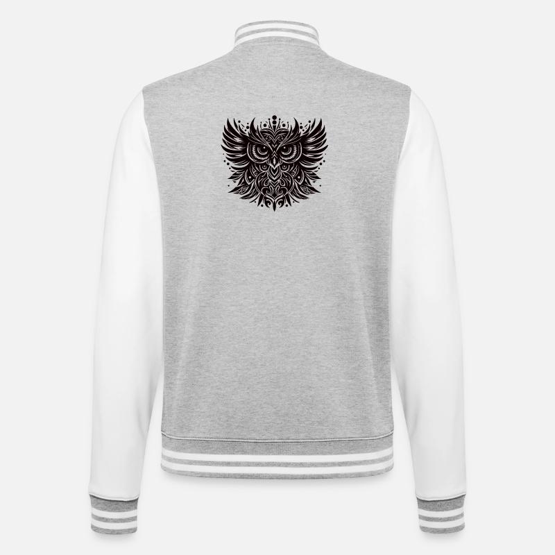 Schwarze Eule - College-Sweatjacke - Grau meliert/Weiß