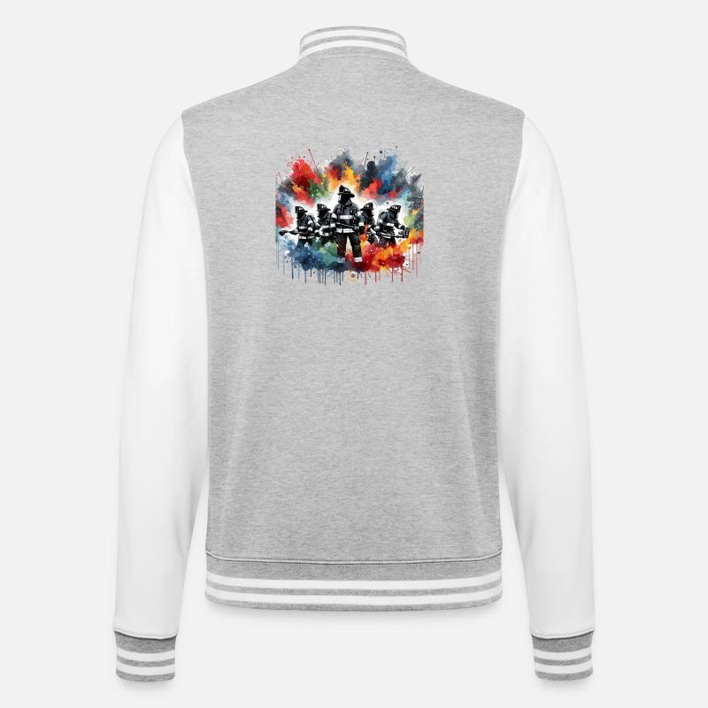 Feuerwehrhelden im Farbschauer - College-Sweatjacke - Grau meliert/Weiß