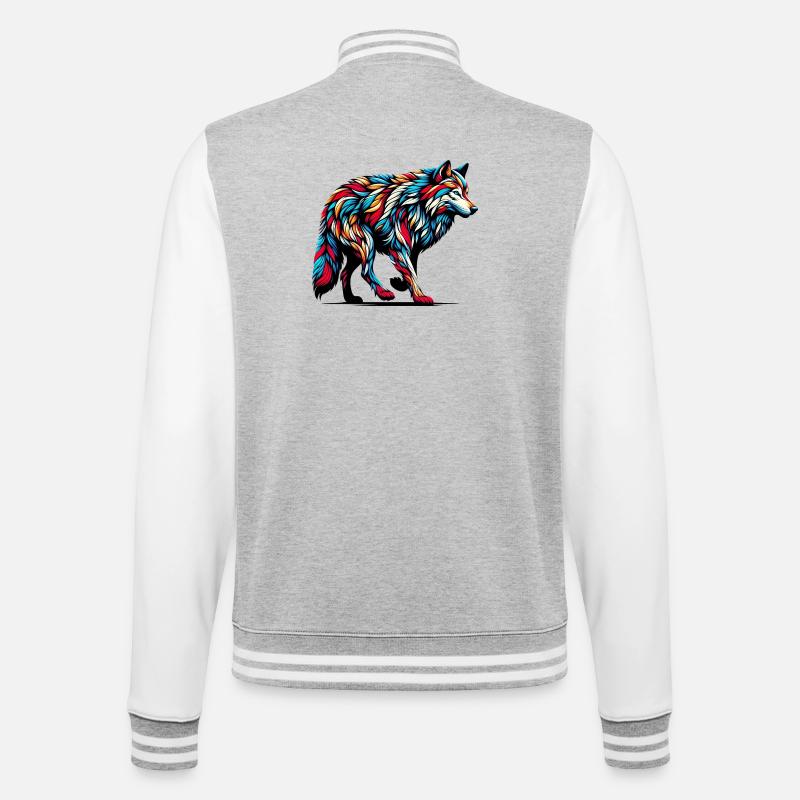 Wolf - College-Sweatjacke - Grau meliert/Weiß
