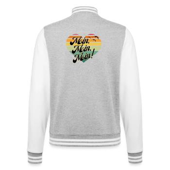 moin, Norddeutscher Gruss, hallo - College-Sweatjacke - Grau meliert/Weiß - Hinten - Marisol (170cm)