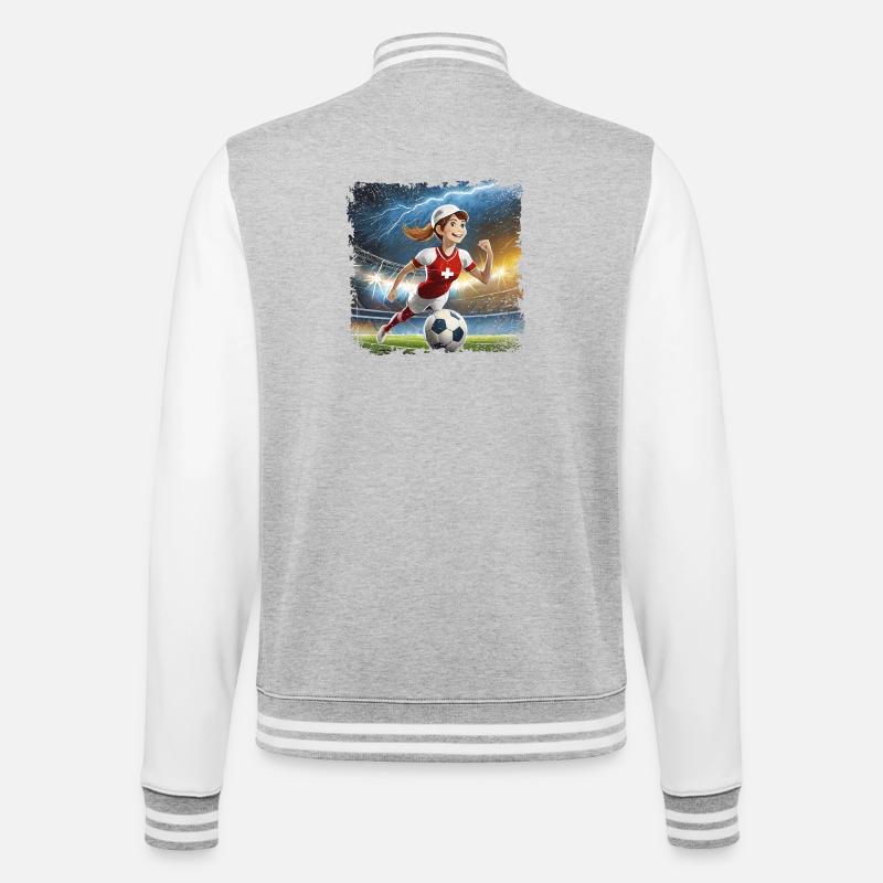 Fussballerin Comicfigur Stadion mit Blitzen - College-Sweatjacke - Grau meliert/Weiß