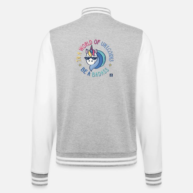 Badass-Einhorn - College-Sweatjacke - Grau meliert/Weiß