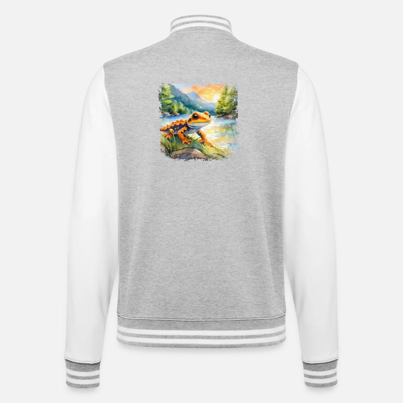 Niedlicher junger Feuersalamander - College-Sweatjacke - Grau meliert/Weiß