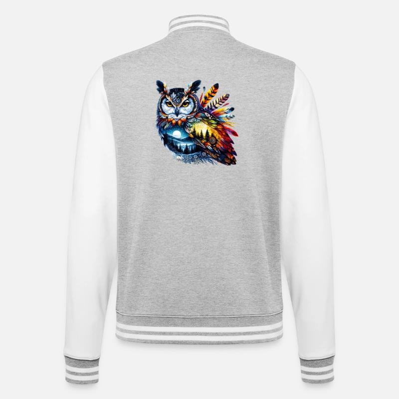 Eule - College-Sweatjacke - Grau meliert/Weiß