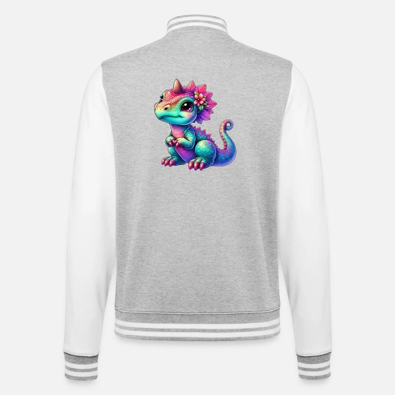 Dinosaur - College Sweat Jacket - heather grey/white