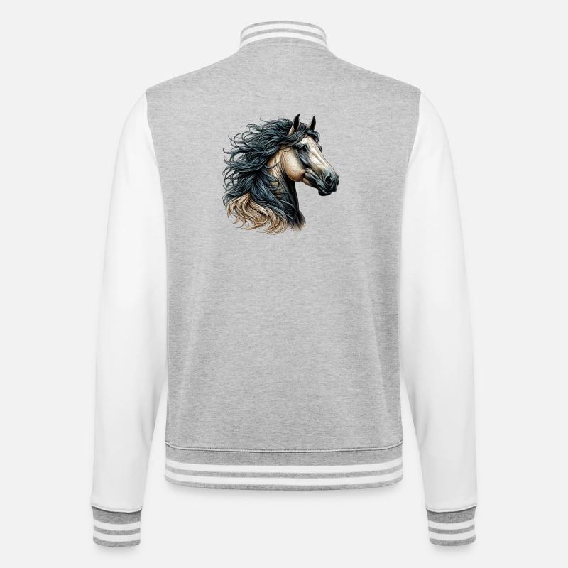 Pferd - College-Sweatjacke - Grau meliert/Weiß