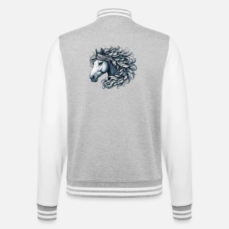 Pferd - College-Sweatjacke - Grau meliert/Weiß