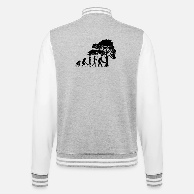 Holzfäller Baum Evolution Säge Sägespäne - College-Sweatjacke - Grau meliert/Weiß