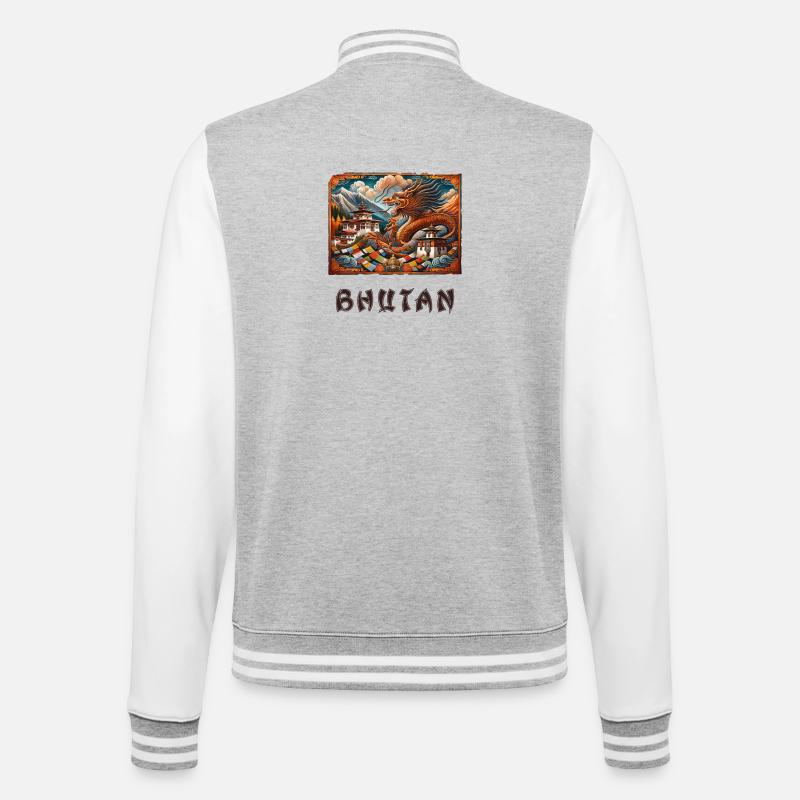 Bhutan Drache Buddha Thimphu - College-Sweatjacke - Grau meliert/Weiß