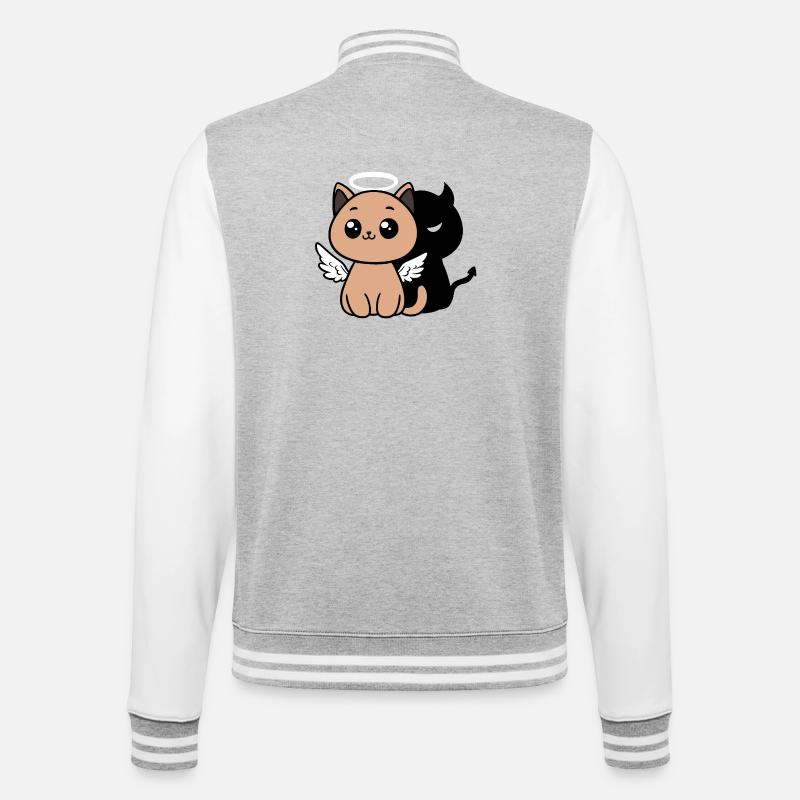 Engelskatze mit Teufelsschatten - College-Sweatjacke - Grau meliert/Weiß