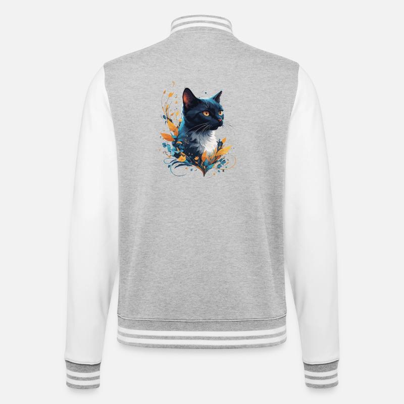 Bunte Katze - College-Sweatjacke - Grau meliert/Weiß