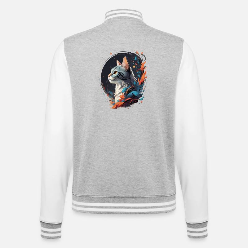 Bunte Katze - College-Sweatjacke - Grau meliert/Weiß