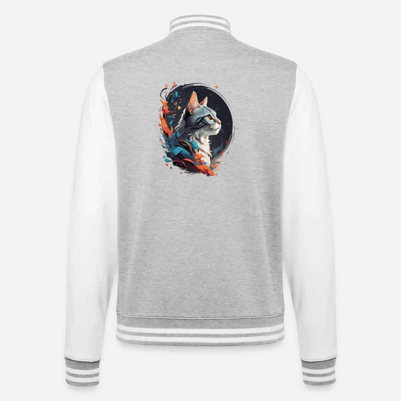 Bunte Katze - College-Sweatjacke - Grau meliert/Weiß