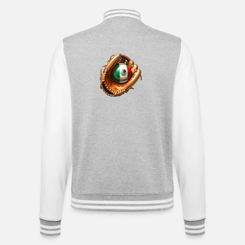 Mexico flag baseball design - College Sweat Jacket - heather grey/white