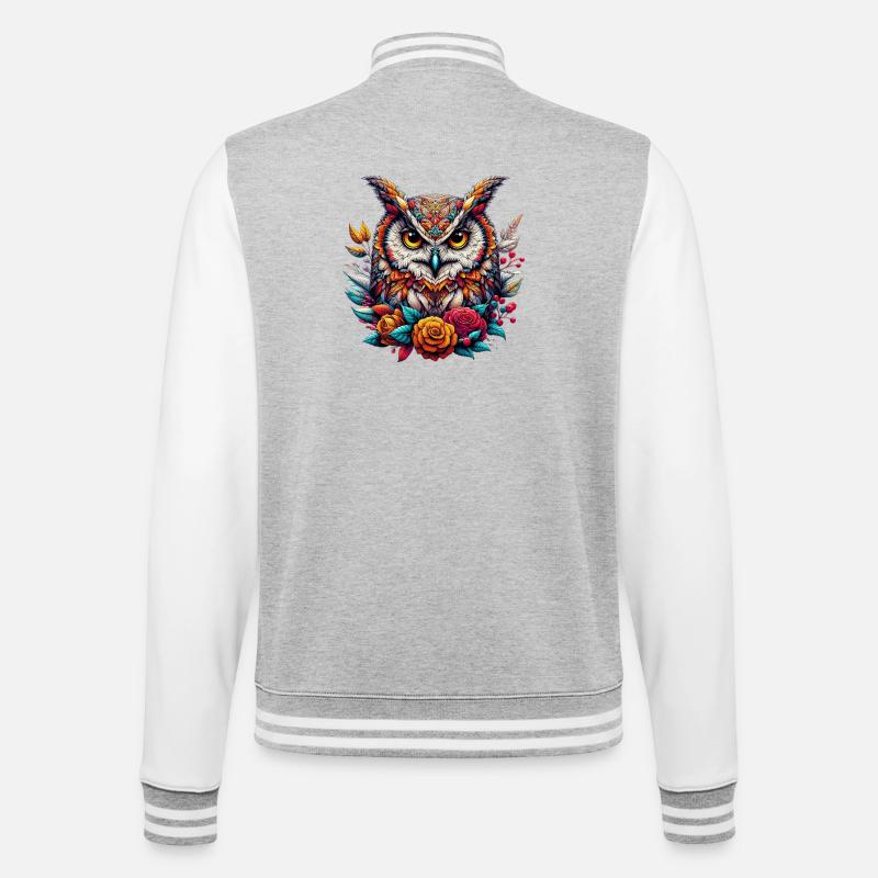 Eule - College-Sweatjacke - Grau meliert/Weiß